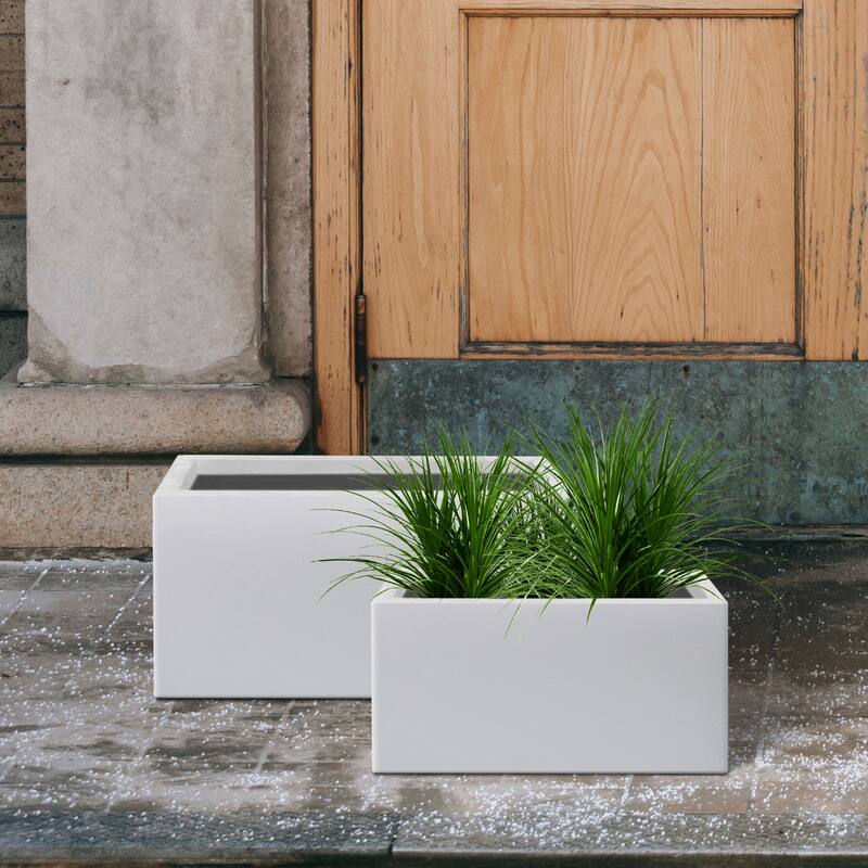 Kante 32", 24" Long Rectangular Lightweight Pure White Concrete Metal